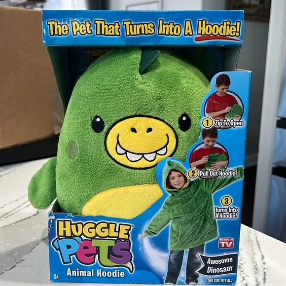Huggle Pets Green Dinosaur Animal Hoodie Sweatshirt and Plush Toy - Picture 3 of 3